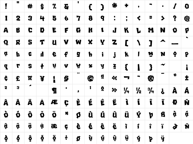 ChiladaICG Uno  glyph index