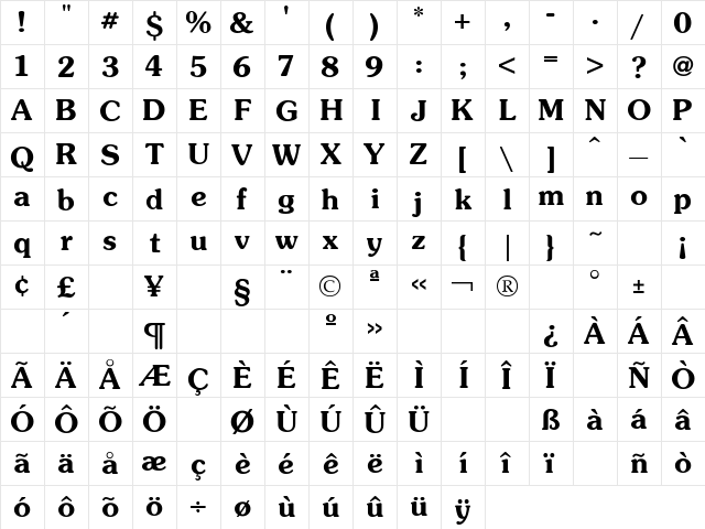 Souvenir Demi  glyph index