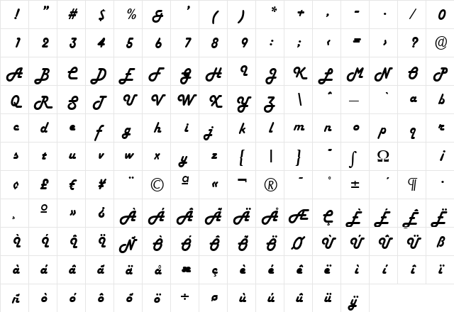 Script-H652 Regular  glyph index