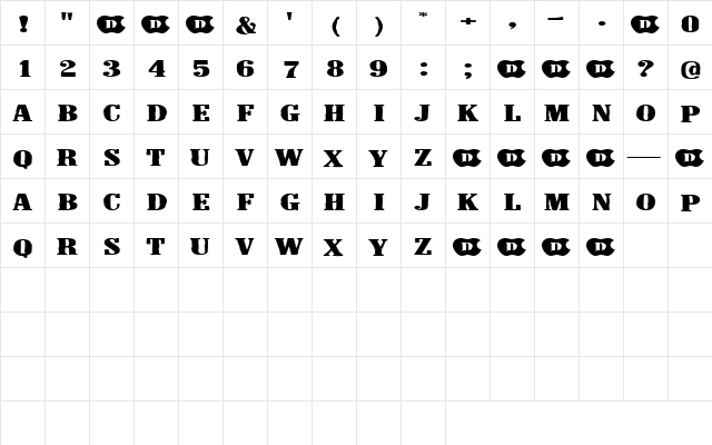 Photocopy Regular  glyph index