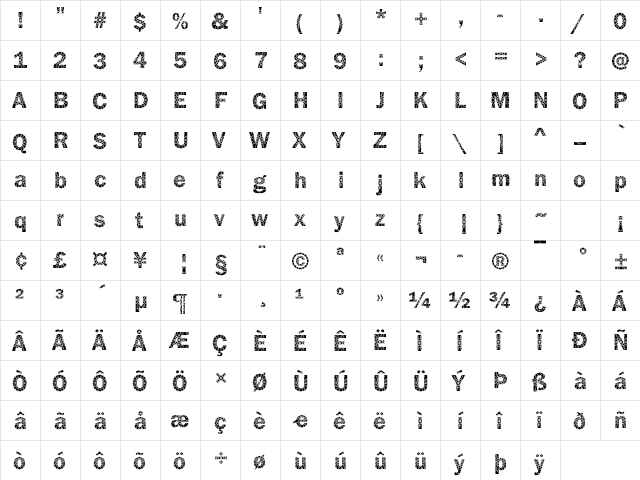 Franklin30 Becker Regular  glyph index