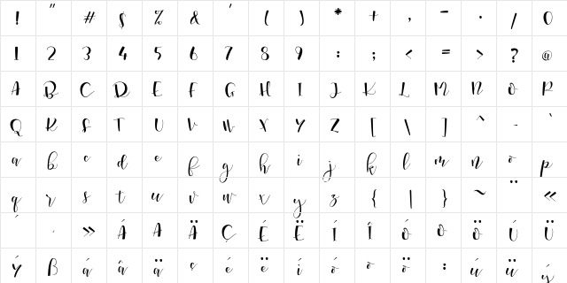 Marsha Belle Demo Regular  glyph index