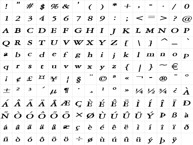 AmethystExtended BoldItalic  glyph index