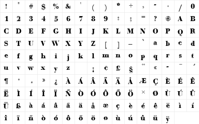 BauerBodDBolIn1 Regular  glyph index