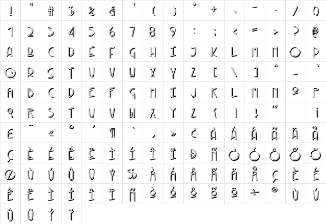 KneeblsExtruded Regular  glyph index