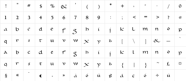 CarolusMagnus Regular  glyph index
