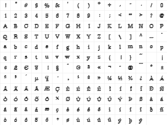 Rough34 Bold  glyph index