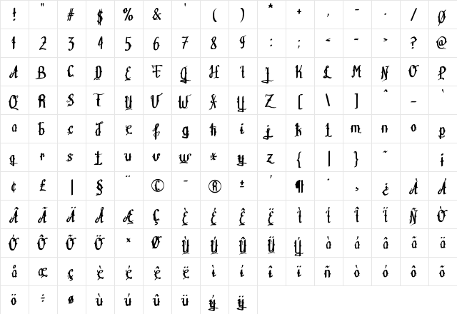 Teitheas Regular  glyph index