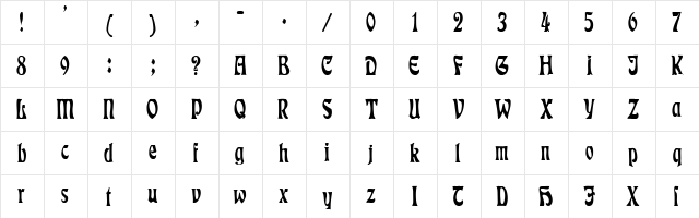 Cursed 2 Regular  glyph index