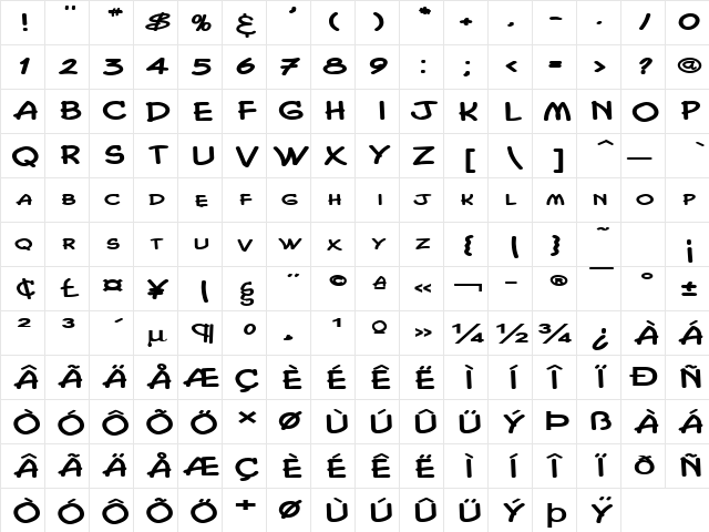 Chasm Extended Bold  glyph index