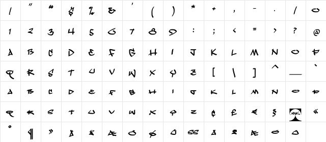Kleinscribere Bold  glyph index