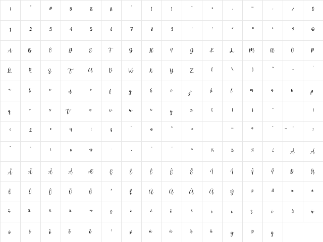 Addison Affson Regular  glyph index