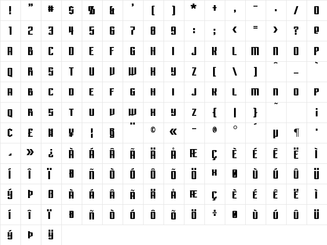 Subspace Regular  glyph index