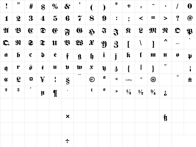 GermanRegular Regular  glyph index
