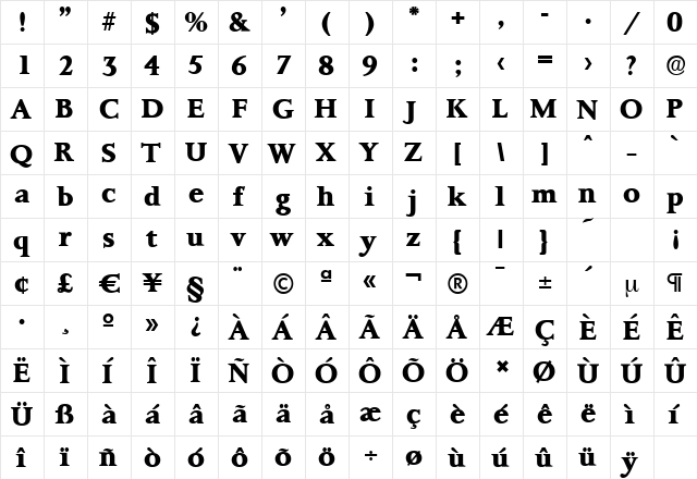 PalermoSerial-Xbold Regular  glyph index