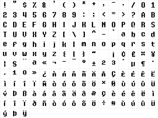 Eight Bit Dragon Regular  glyph index