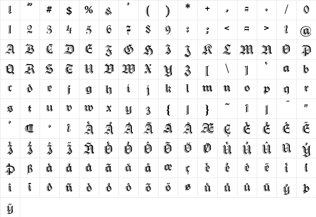 Hermann-Gotisch-UNZ1L Regular  glyph index