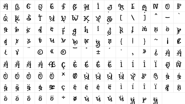 vallenia love regular  glyph index