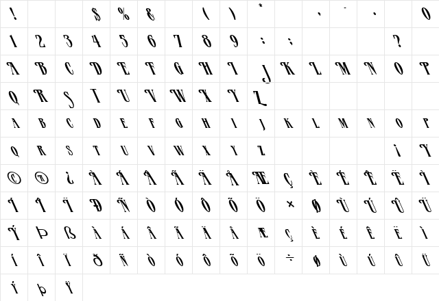FZ JAZZY 23 LEFTY Normal  glyph index