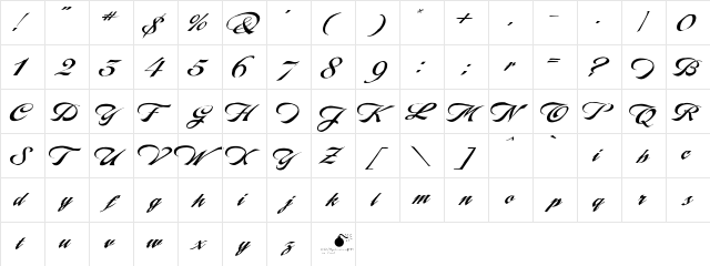 LHF Marie Script Regular Regular  glyph index
