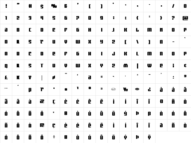 Nicomedia Condensed Condensed  glyph index