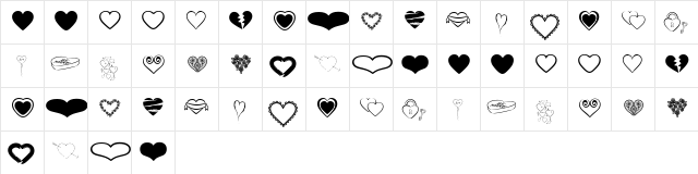 Hearts BV Regular  glyph index