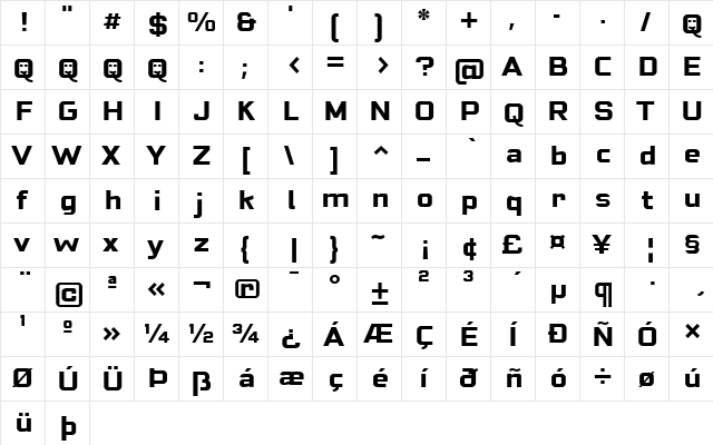 Cuatra Bold  glyph index