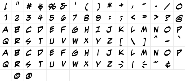 EvilGenius BB Bold  glyph index