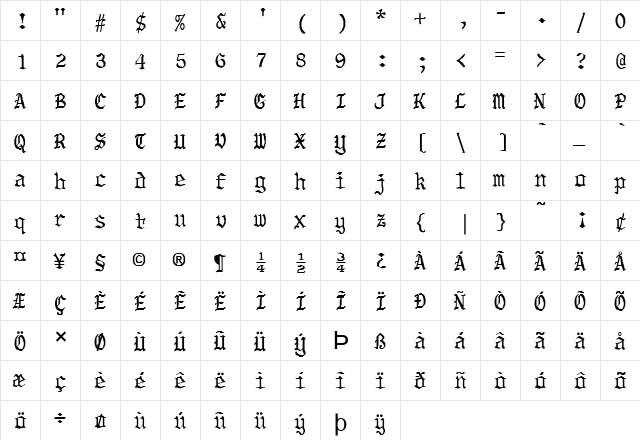 FZ GOTHIC 5 Bold  glyph index
