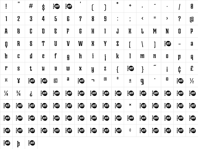 Ancoa Demo Bold  glyph index