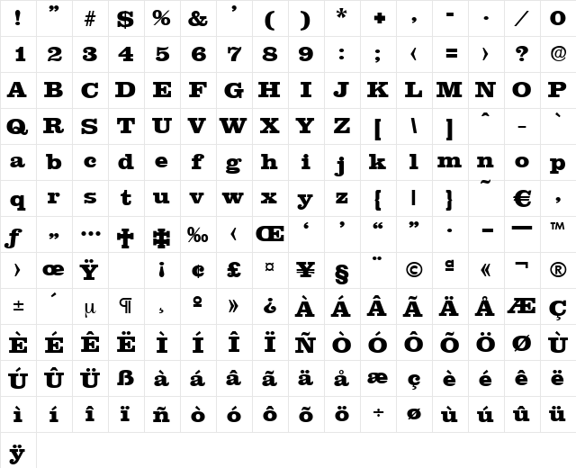 Clarendon-ExtraBold Regular  glyph index