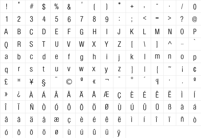 Colympia Light  glyph index