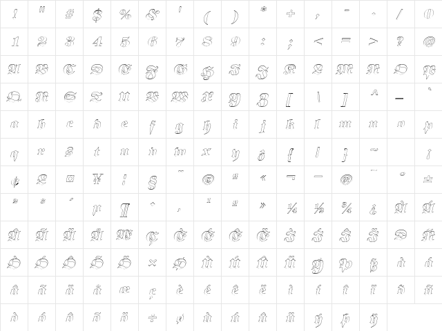 BerlinerOutline Italic  glyph index