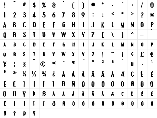 Engebrechtre Ink Regular  glyph index