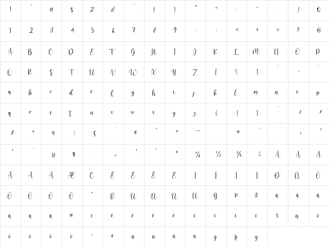 Adellicia Regular  glyph index