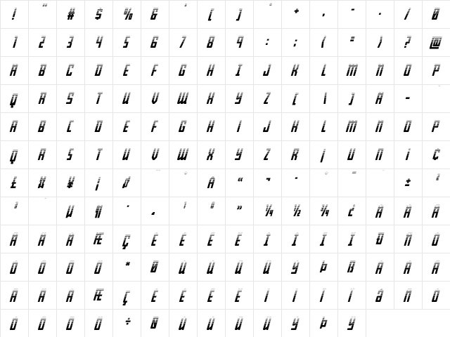 Young Patriot Two-Tone Italic Italic  glyph index