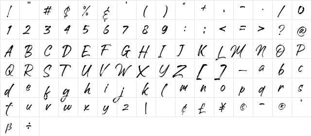 Handscript Regular  glyph index