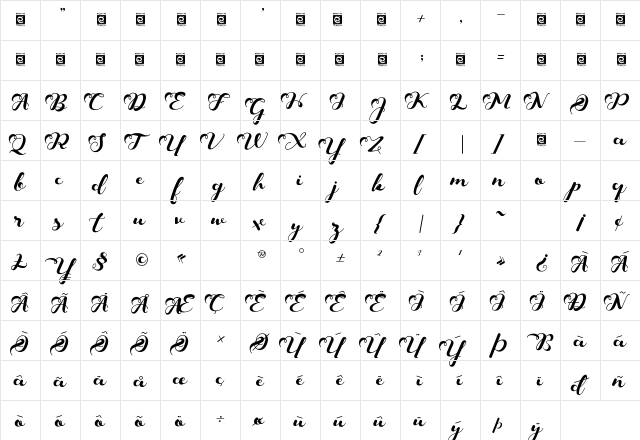 Keshia Regular  glyph index