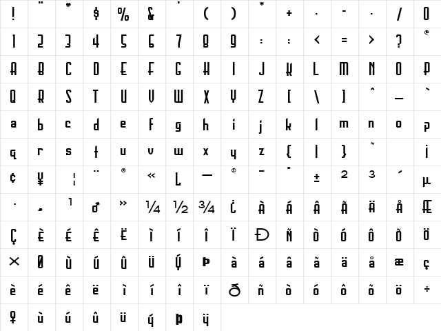 BoastingTextLight116 Regular  glyph index