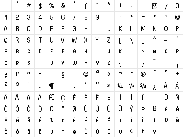 Wida Round SmallCaps Demo Regular  glyph index