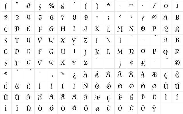 InkPotFitCaps Regular  glyph index