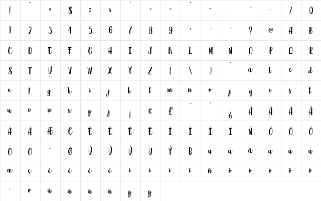 Fat Inlove - Personal Use Regular  glyph index