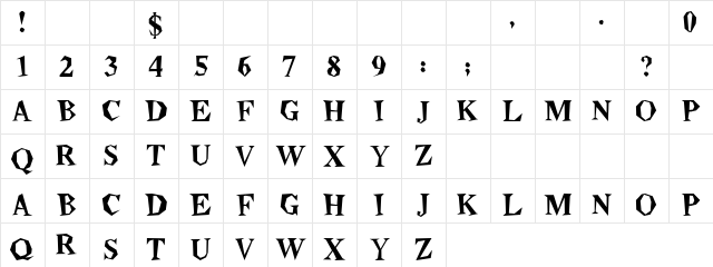 Barbin Grigari Regular  glyph index