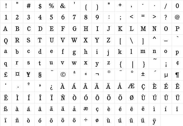 CushingEF-Medium Regular  glyph index