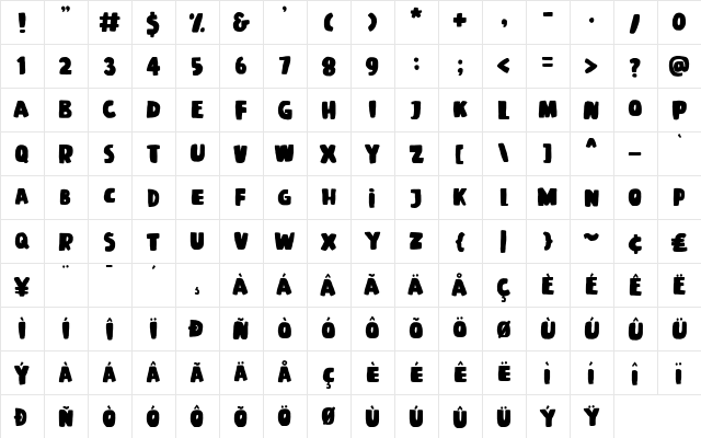 FUZION Regular  glyph index