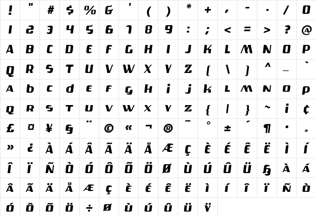 Gas Regular  glyph index