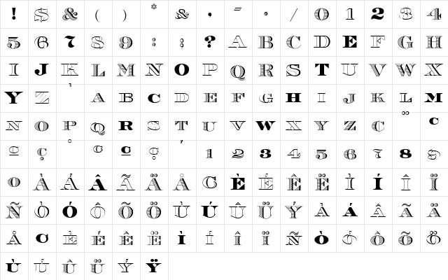 Roman38-Sample Normal  glyph index