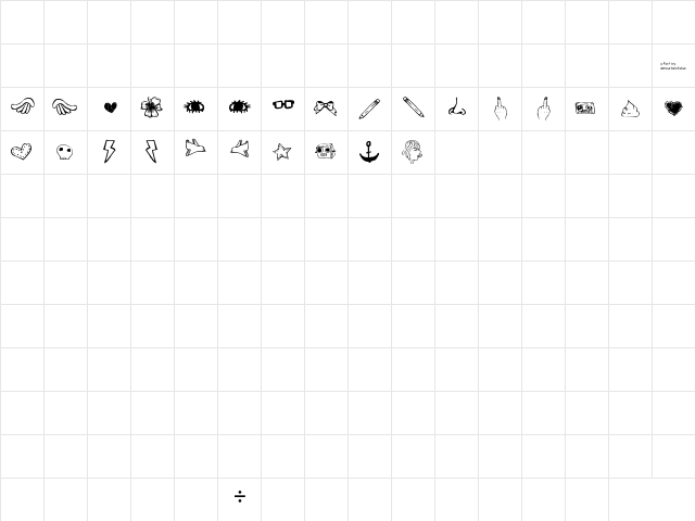 Denne | Pretty Shit Regular  glyph index