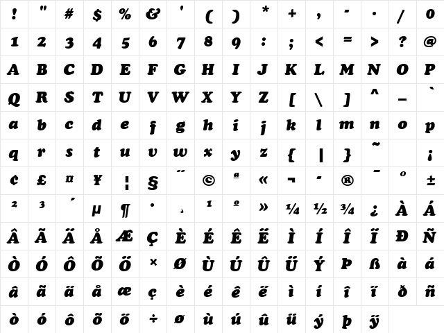 CooperBlaDBol Italic  glyph index