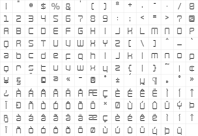 RaveParty Hollow Regular  glyph index
